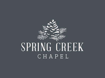 Spring Creek Chapel Logo block block print brand chapel cone creek custom type heritage identity ink logo needles organic pine pinecone print spring vintage wedding wood