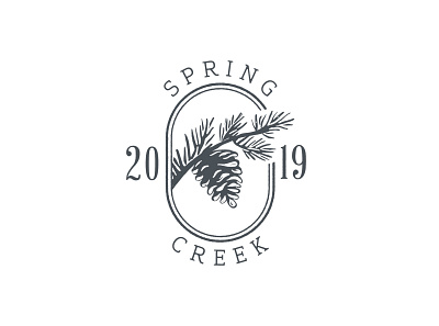 Spring Creek Seal 2019 block print branch brand identity chapel creek custom typeface elegant farm ink invitation logo mark pine cone rubber stamp seal spring stamp wedding year