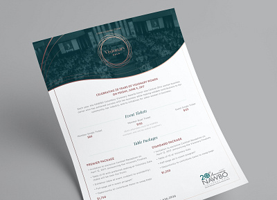 Visionary Awards Gala Sales Sheet application awards brand elegant event event branding gold green layout logo mockup paper sales sales page sheet stationary teal tickets typography