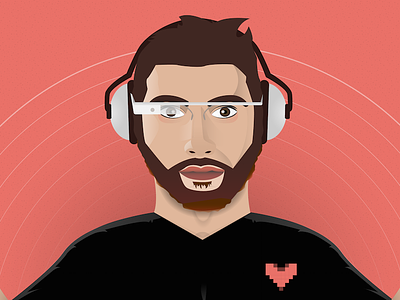 Pixelated Heart beard david schwartz google glass headphones illustration lines man portrait shadows technology vector wearables