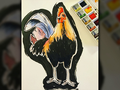 Rooster brush pen pentel rooster watercolor