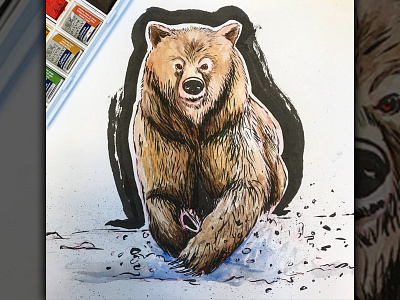 Bear Down. bear grizzly bear pentel watercolor