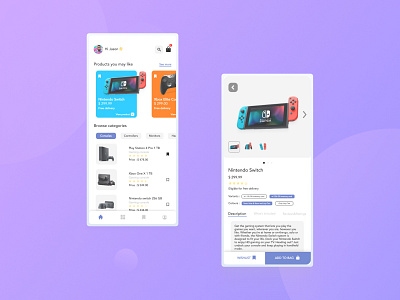 Gaming accessory store screens app design gaming interface minimal nintendo nintendo switch play station sony ui ui ux ui design ux visual design xbox