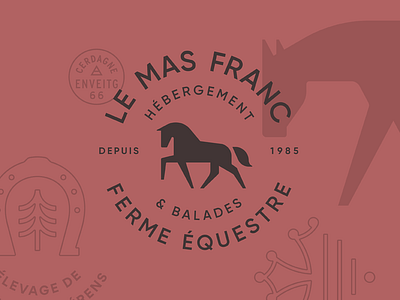 Le Mas Franc equestrian farm horse horseshoe lockup logo tree type