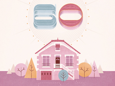 60 60 birthday house illustration tree type typography