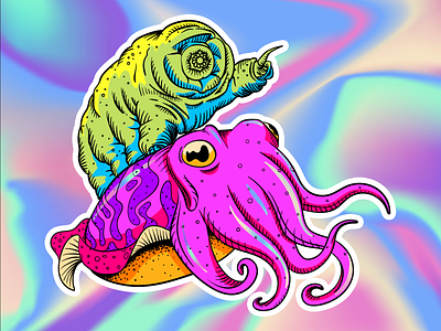 Space Tardigrade Holographic character cuttlefish friends hologram holographic illustration neon space tardigrade