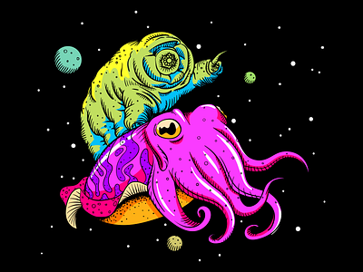 Space Tardigrade adventure animal cartoon character cuttlefish friends illustration illustrator jclovely planets space tardigrade threadless vector