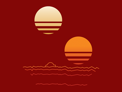 Twin Suns - Red variant design horizon illustration illustrator jclovely minimal minimalist minimalistic sci fi star wars sun sunset tatooine threadless vector