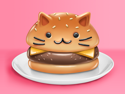Cat Food - Burger burger cat character colorful food illustration illustrator photoshop shiny