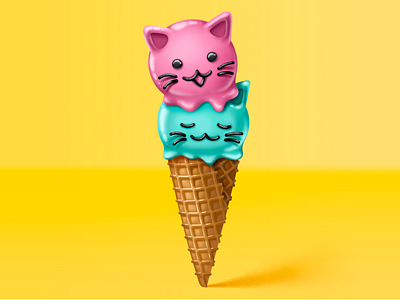 Cat Food - Ice Cream cat character colorful food ice cream illustration illustrator photoshop shiny