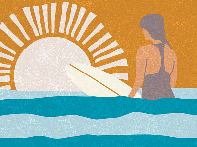 Surf's Up design gold grainy illustration illustration art illustrator ocean sunset surf surfer girl surfing vector vintage
