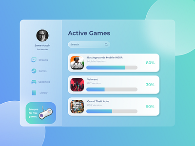 Glassmorphic Gaming Dashboard