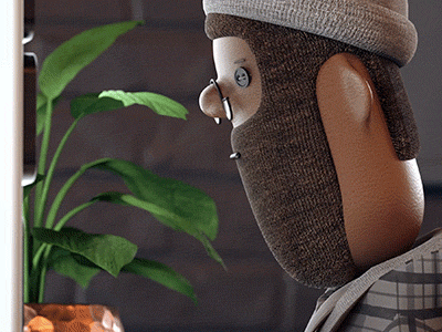 The daily grind. 3d beanie beard button button eyes c4d cinema4d cloth computer desk gif glasses loop redshift studio typing wool