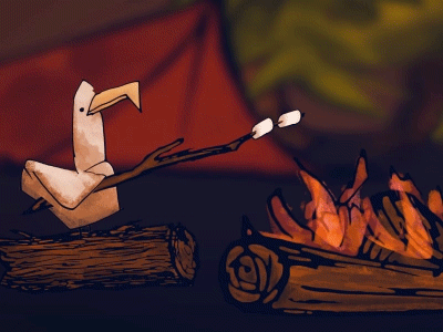 A Mellow Campfire after animated bird campfire camping effects fire flame gif marshmellow seagull sketch