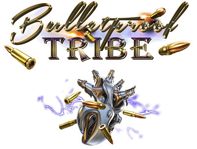 Logo "Bullteproof Tribe" bullets chrometype design gold logo graphicdesign logo retro design retrowave