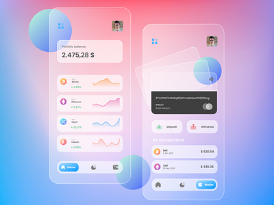 CryptoWallet UI concept app bank bitcoin credit card crypto cryptocurrency design ethereum glass glassmorphism glossy minimal transparent ui ux wallet