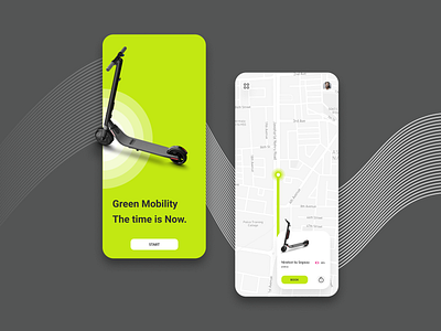 Kick scooter rent app UI concept app design gps green green mobility map minimal mobility rent scooter ui ux