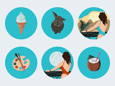 Icons for Instagram Highlight Stories art bunny coconut coctail drawing egypt flat flat illustration highlights icecream icon set icons illustraion illustrator instagram instagram stories moon rabbit stories summer