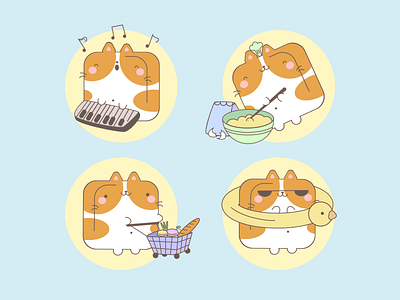 Cute Stickers | Part 2 art cat cats character cooking cute cute animal cute animals cute art cute illustration food funny funny character funny illustration illustration illustrator music shopping stickers swimming