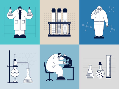 Science laboratory set character chemicals design flat illustration laboratory minimal researcher science vector