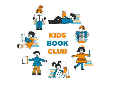 Kids with books book club book fest character children design flat illustration minimal reading kids school vector