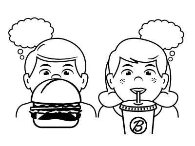 Bingo Coloring Pages boy burger coloring book drink girl illustration shake soda