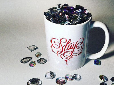 Slay Mug art direction design hand lettering hand type jewels lettering merch photography type typography
