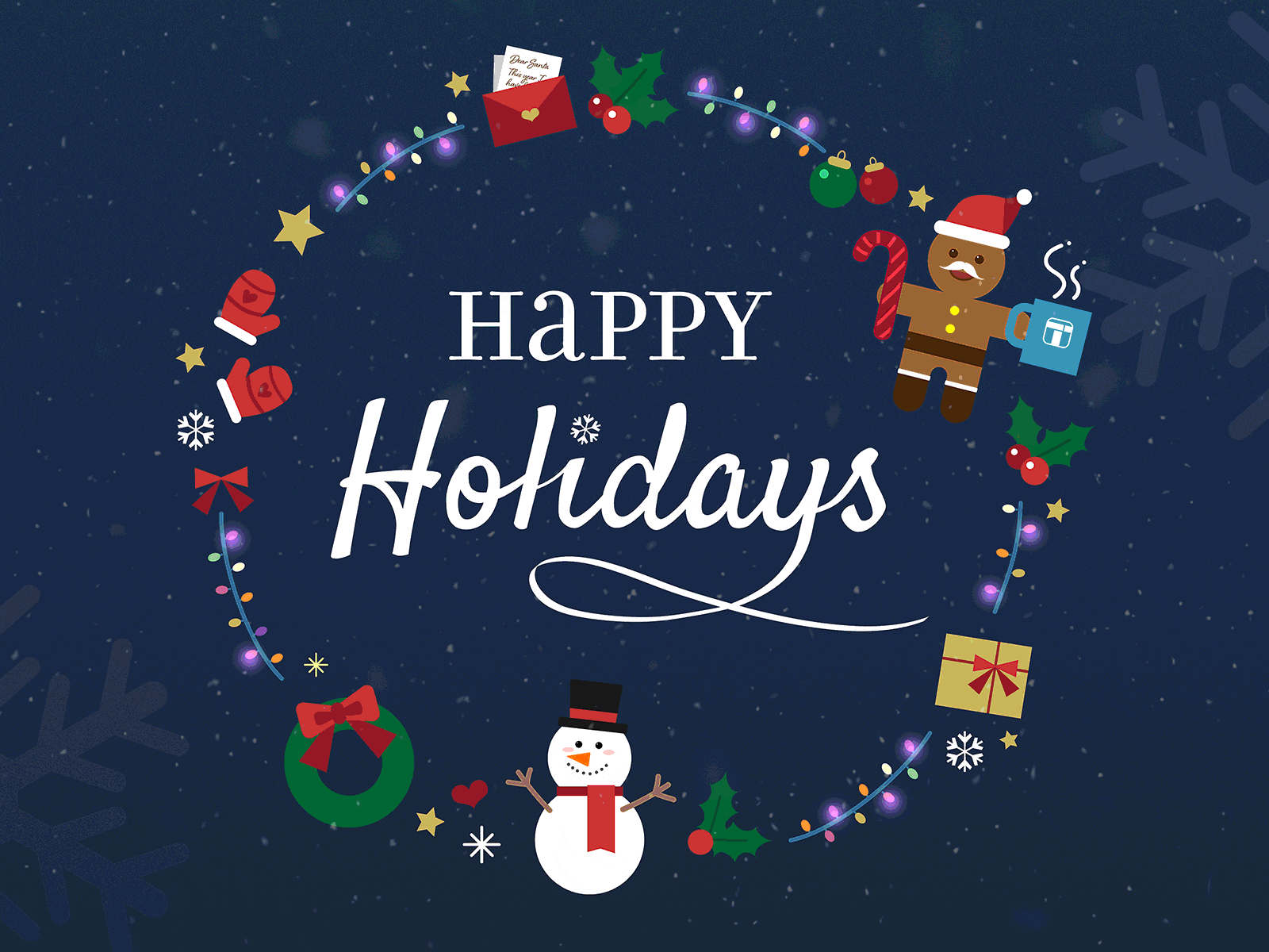Happy Holidays! blue card christmas gif graphic design holiday merry christmas snow video winter
