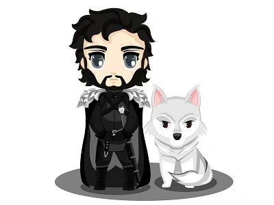 Jon Snow y Fantasma casastark chibis design diseño fantasma huargo illustration jonsnow lobo ui ux vector vector illustration