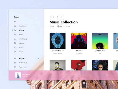 Windows 10 Acrylic [Sketch freebie] acrylic blur freebie microsoft music neon player sketch ui user interface white windows 10