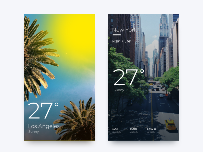 Weather App Challenge weather ui new york los angeles dailyui daily challenge app