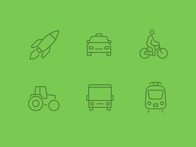 Transportation bike bus icons ios rocket taxi tractor train transport wired