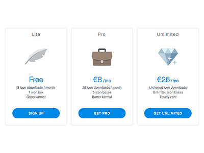 Free icons every month briefcase diamond feather free icons lite pricing pro unlimited