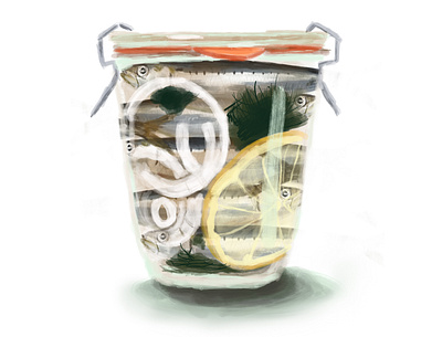 Jar of Sardines digitalpainting editorial illustration food illustration gourmet illustration sardines spot illustration