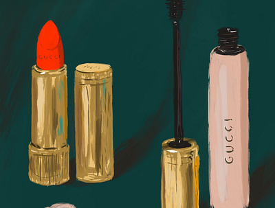 Gucci Beauty beauty product cosmetics digitalpainting editorial illustration gucci illustration lipstick makeup mascara spot illustration