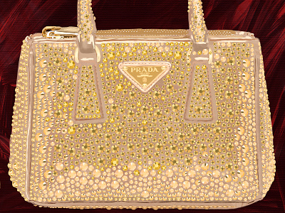 Prada Crystal Galleria Bag in Gold by Christina Gliha digitalpainting editorial illustration fashion fashion illustration gold handbag harpersbazaar illustration illustrator prada