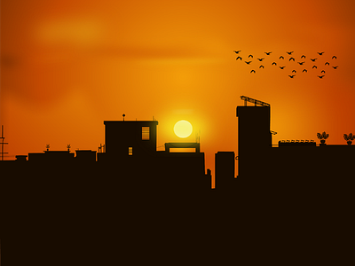 Sunset ilustration background birds design ideas ilustration simple sun sunset