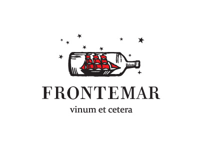 Frontemar bottle red restaurant sails sea ship star wine