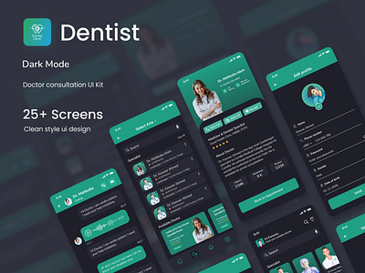 Dark- Dentist Doctor Consultant Mobile App Ui Kit app designers design doctor ios app uidesign uiux