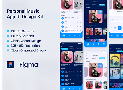 Personal Music App UI Design - Light and Dark Version app ui design job job application job finder job finder app mobile app template builder uidesign