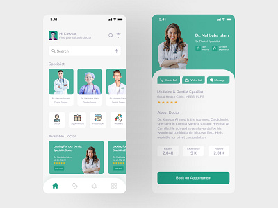 Dentist Doctor Consultant Mobile App app design colorful design doctor doctor app doctor appointment health app home screen illustration medical