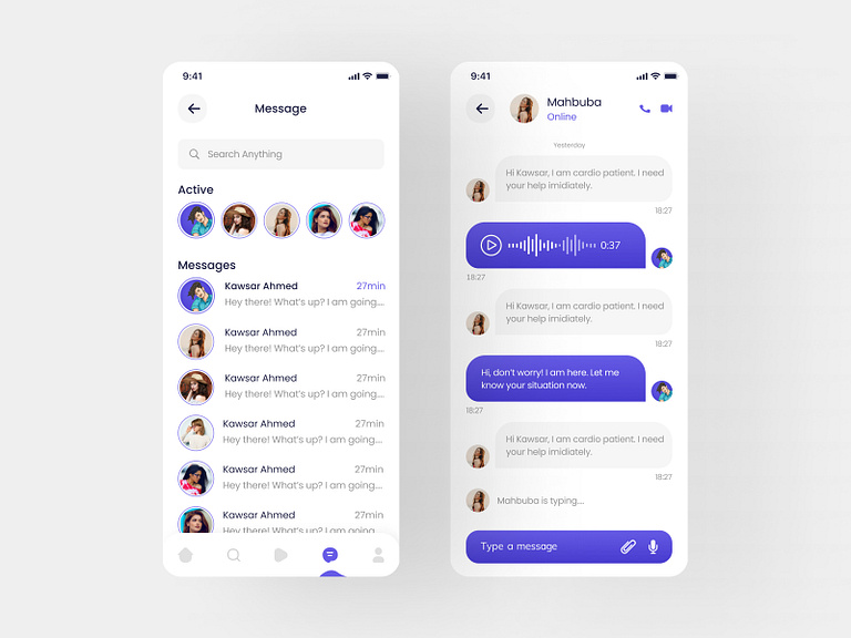 Chatting App UI by Kawsar Ahmed 🏅 on Dribbble