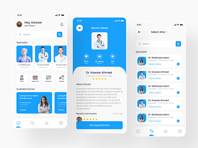 Doctor Appointment Mobile App appointment blue booking booking detail care clinic consultation doctor health home hospital mobile mobile app patient schedule treatment ui ui kit uidesign