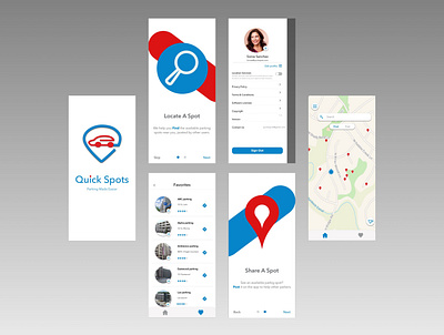 Quick Spots appstore blue blue and white branding carparking logodesign maps onboarding screen red uidesign uxdesign