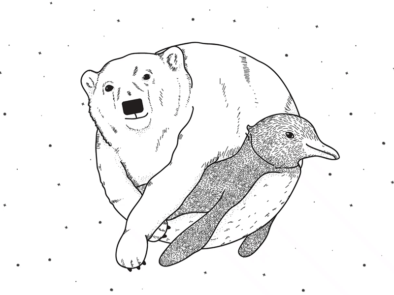 Seasons Greetings! animals animation illustration season greetings merry christmas holiday season planet christmas penguin bear