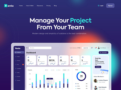 Project Management - Dashboard admin template banner barchart dashboad dashboard ui events flat design graphic invitation management piechart remaining sales software stats ui uiux upgrade