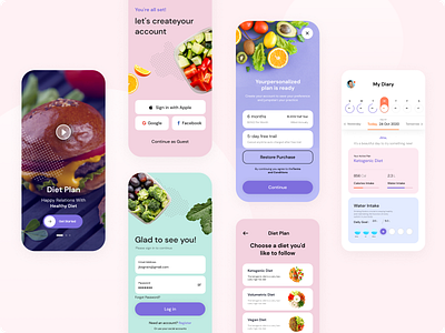 Diet Food Plan App 🥝🍲 clean diet eat flatdesign food app healthy mobile app simple ui design vegetable