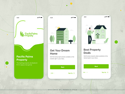 Pacific Palms Property flatdesign green app illustration mobile app onboarding screen ui ux