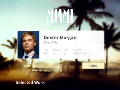 Even Dexter has a profile :) black blurred background cream dexter miami profile tv ui yellow