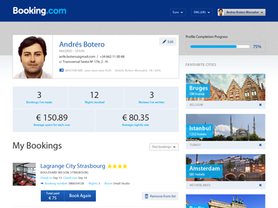 Booking.com exploration experiment - Profile blue cities green hotels search searching travel